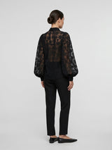 Sheer Lace Balloon Sleeve Blouse - Black (2)