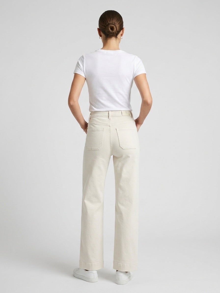 High-Waist Wide-Leg Button-Front Trousers - Beige (2)