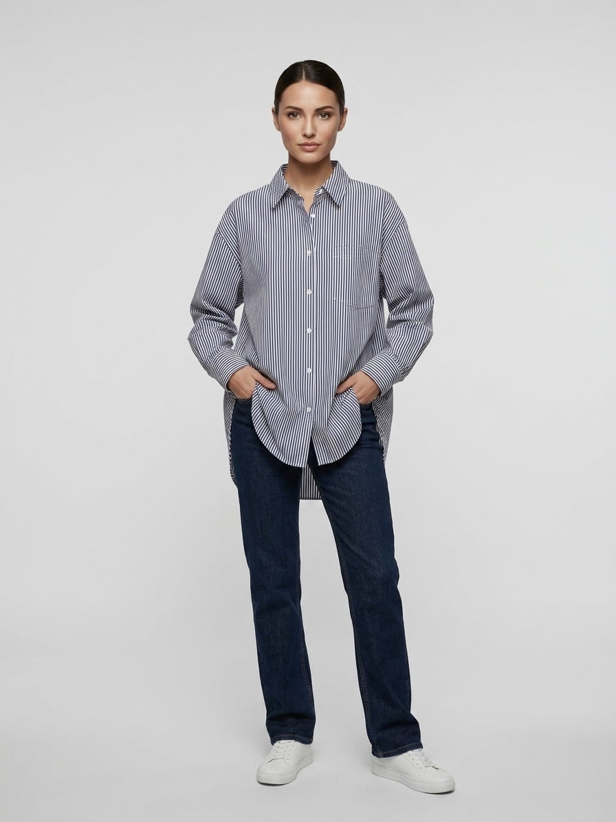 Classic Striped Cotton Shirt - Chocolate
