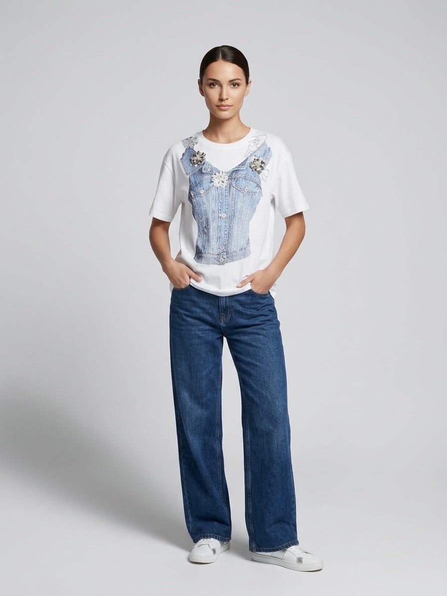 Graphic Corset Print T-Shirt - White