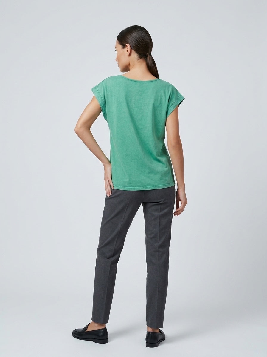 Graphic V-Neck Tee - Medium Sea Green (2)