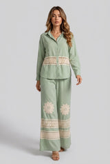 Bohemian Crochet Linen Blend Set - Dark Sea Green