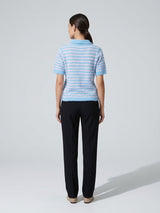 Striped Knit Polo Shirt with Heart Detail - Baby Blue (2)
