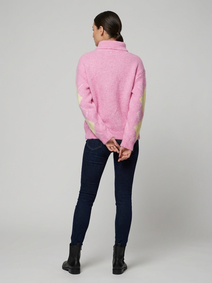 Argyle Knit Polo Sweater - Pink (2)