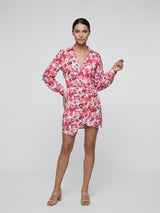 Floral Print Wrap Mini Dress - Pink
