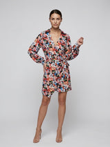 Floral Print Wrap Mini Dress - Coral