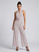 Polka Dot Halter Neck Wide-Leg Jumpsuit - Pink
