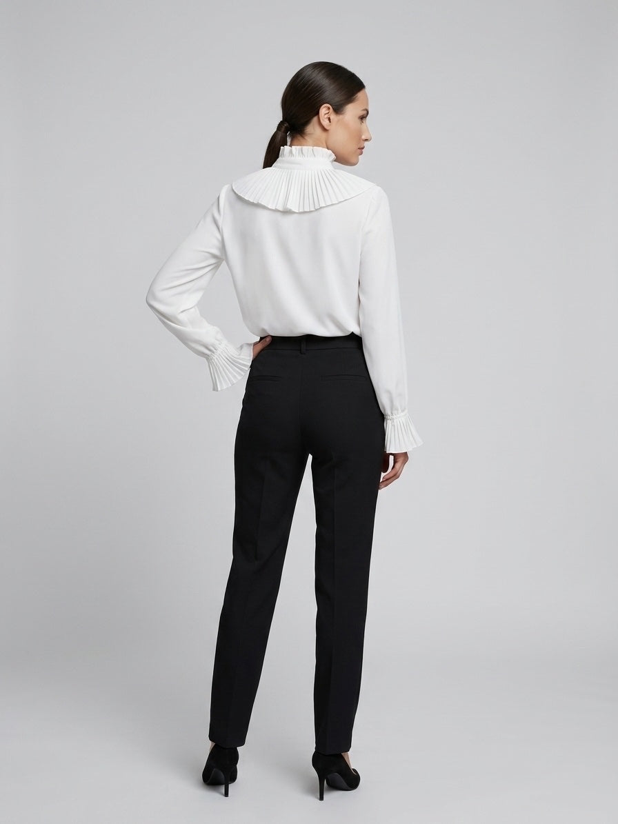 Pleated Ruffle Front Blouse - White (2)
