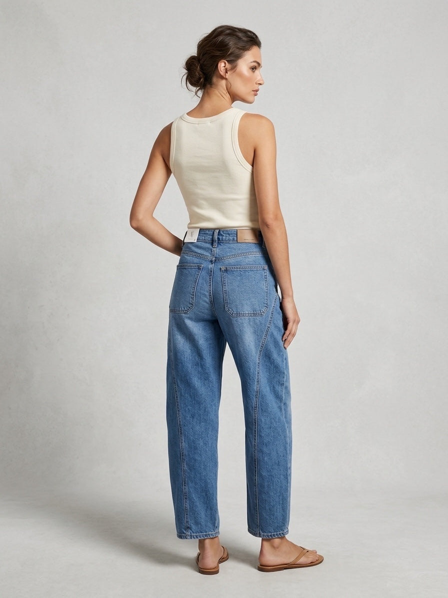 Wide Leg Panel Jeans - Denim (2)