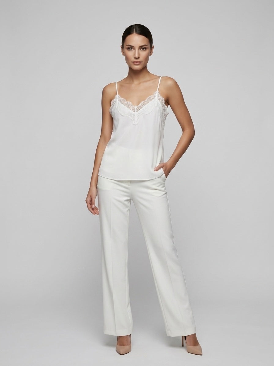 Lace Trim Camisole Top - White