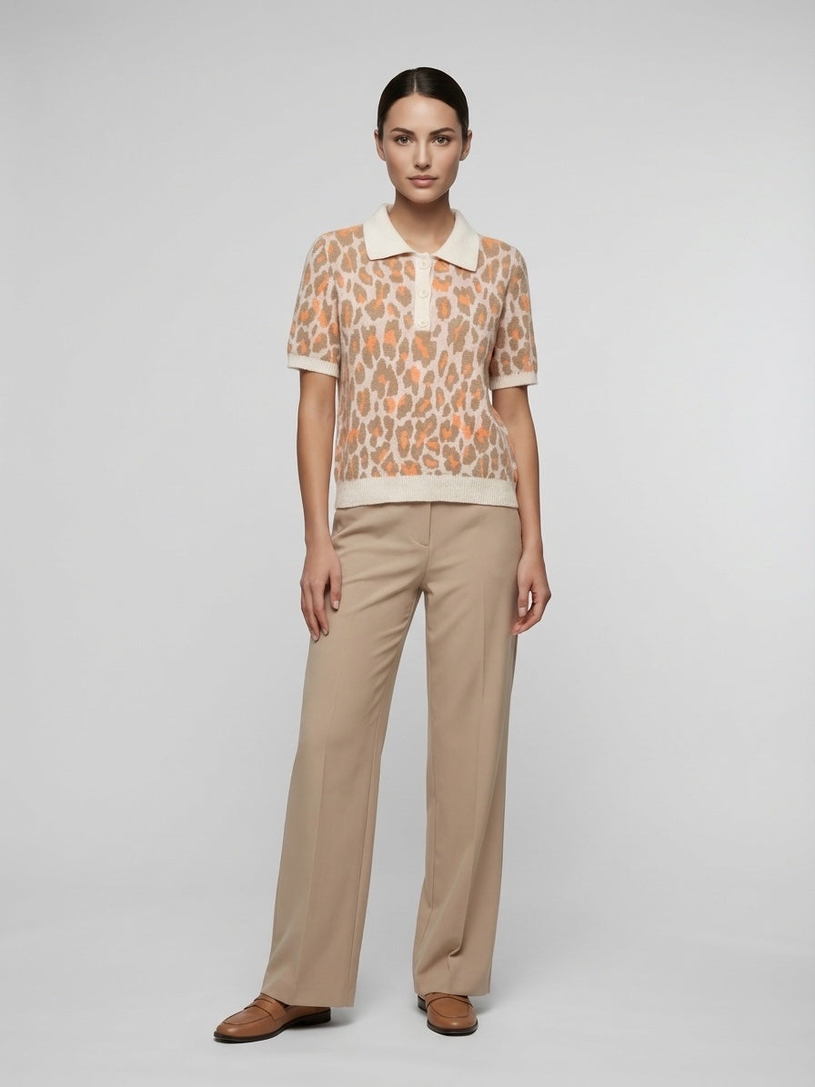 Playful Animal Print Polo Knit - Coral