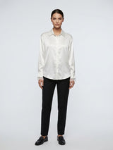 Lace Cuff Silk Shirt - White