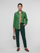 Printed Shirt with Contrasting Panel - Green