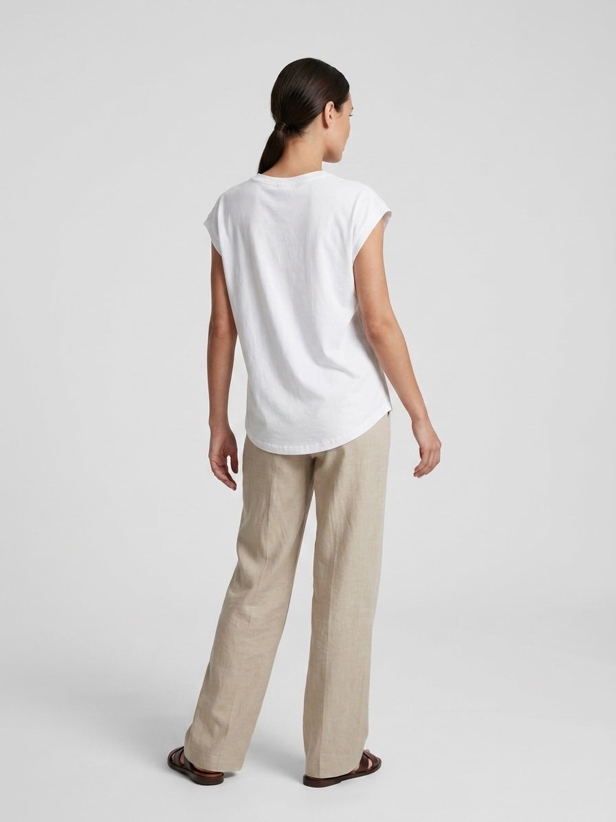 Embellished V-Neck Cotton T-Shirt - White (2)
