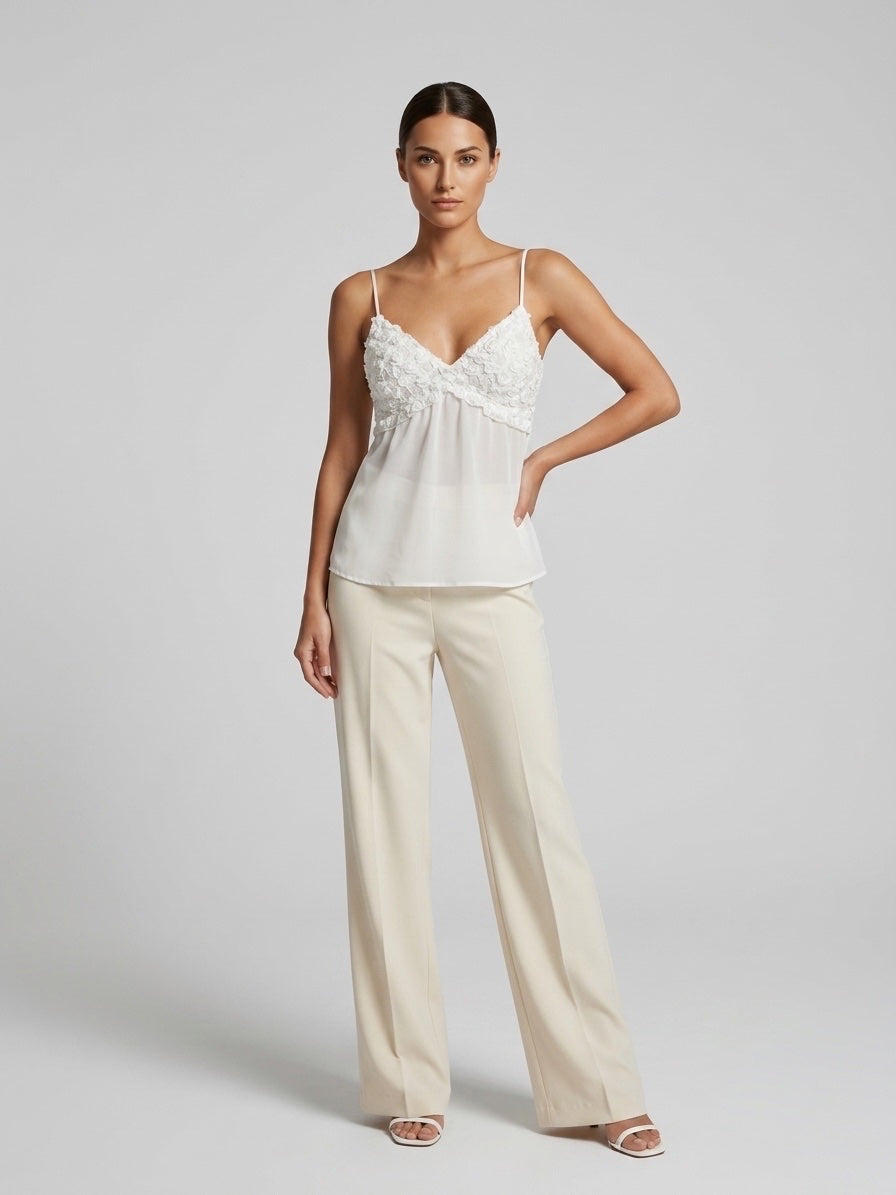 Embellished Lace Camisole - White