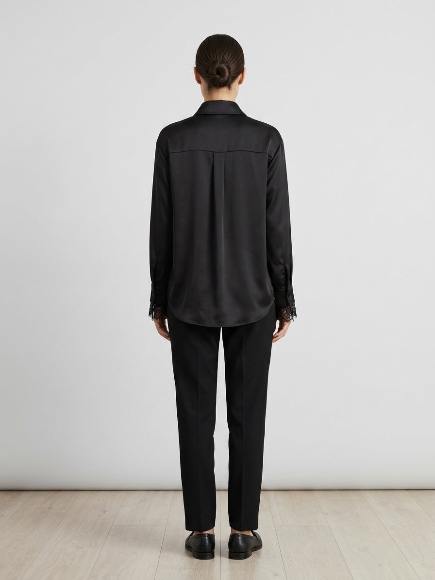 Lace Cuff Silk Shirt - Black (2)