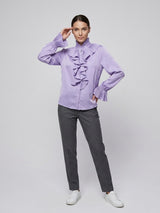 Pleated Ruffle Front Blouse - Lavender
