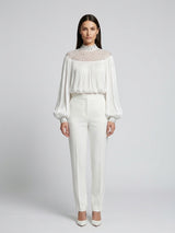 Pleated Embellished Blouse - White