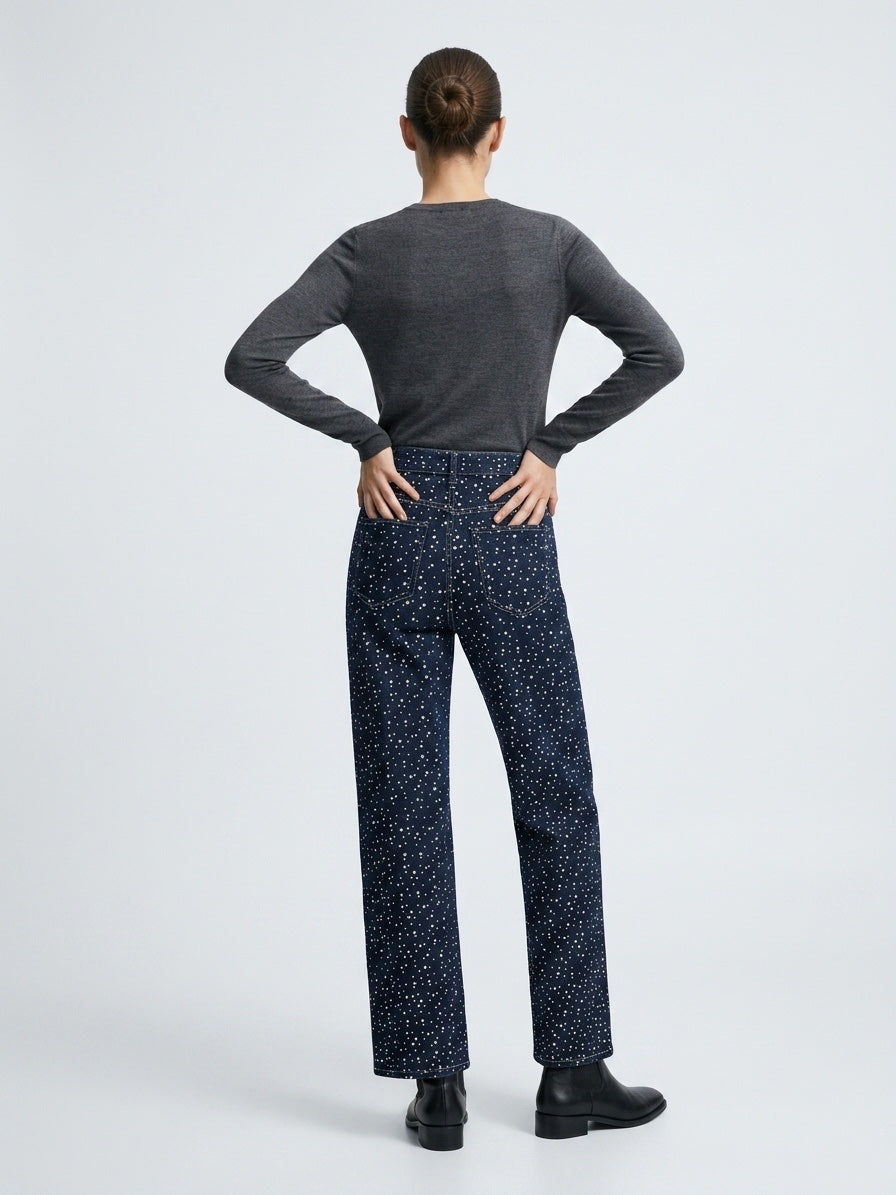 Star Embellished Straight Leg Jeans - Dark Denim (2)