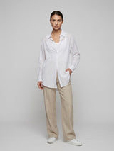 Wide Leg Linen Blend Trousers - White