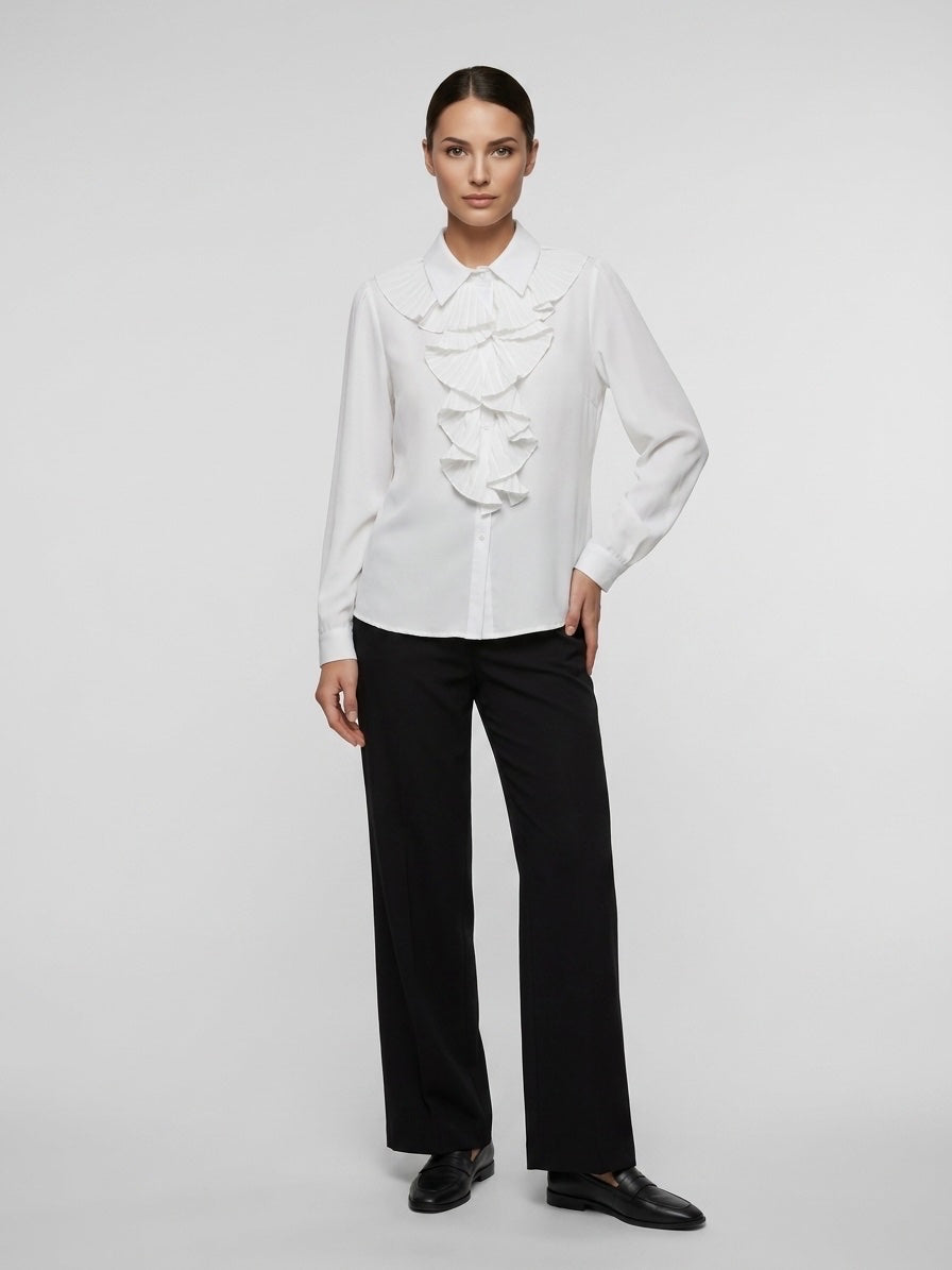 Pleated Ruffle Blouse - White