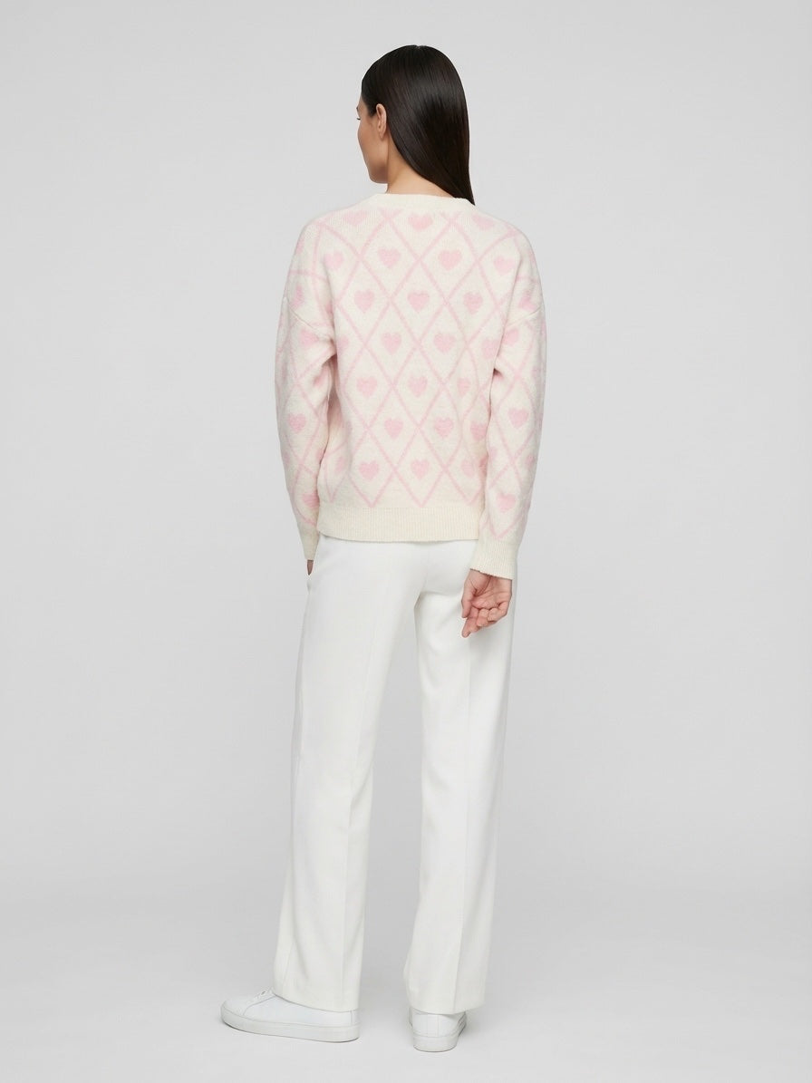 Argyle Heart Knit Jumper - Cream (2)