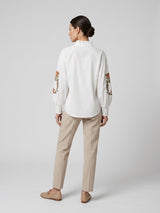 Embroidered Cotton Blouse with Ruffled Neckline - Off-white (2)