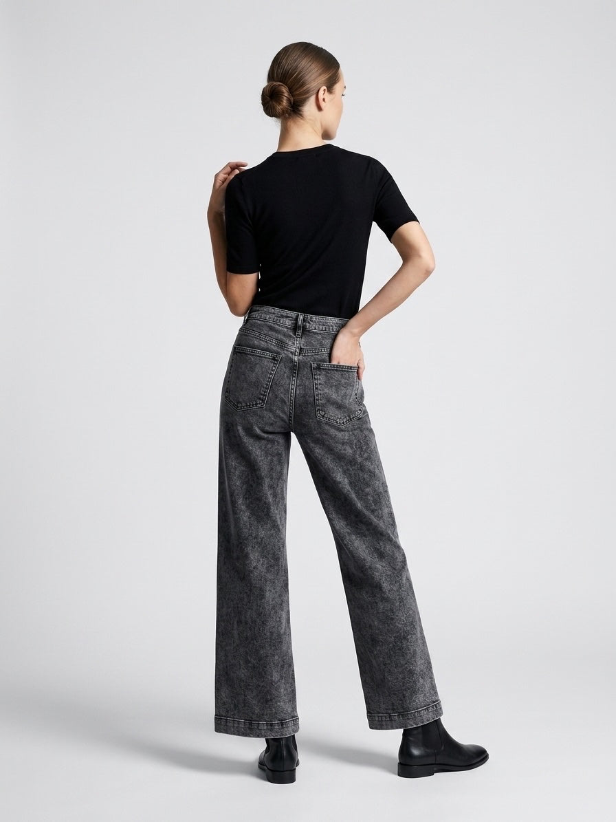 High Waisted Wide Leg Jeans - Charcoal (2)