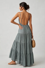 Tiered Maxi Dress with Sun Detail - Dark Khaki (2)