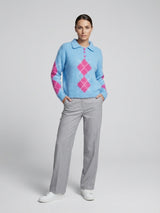 Argyle Knit Polo Sweater - Blue