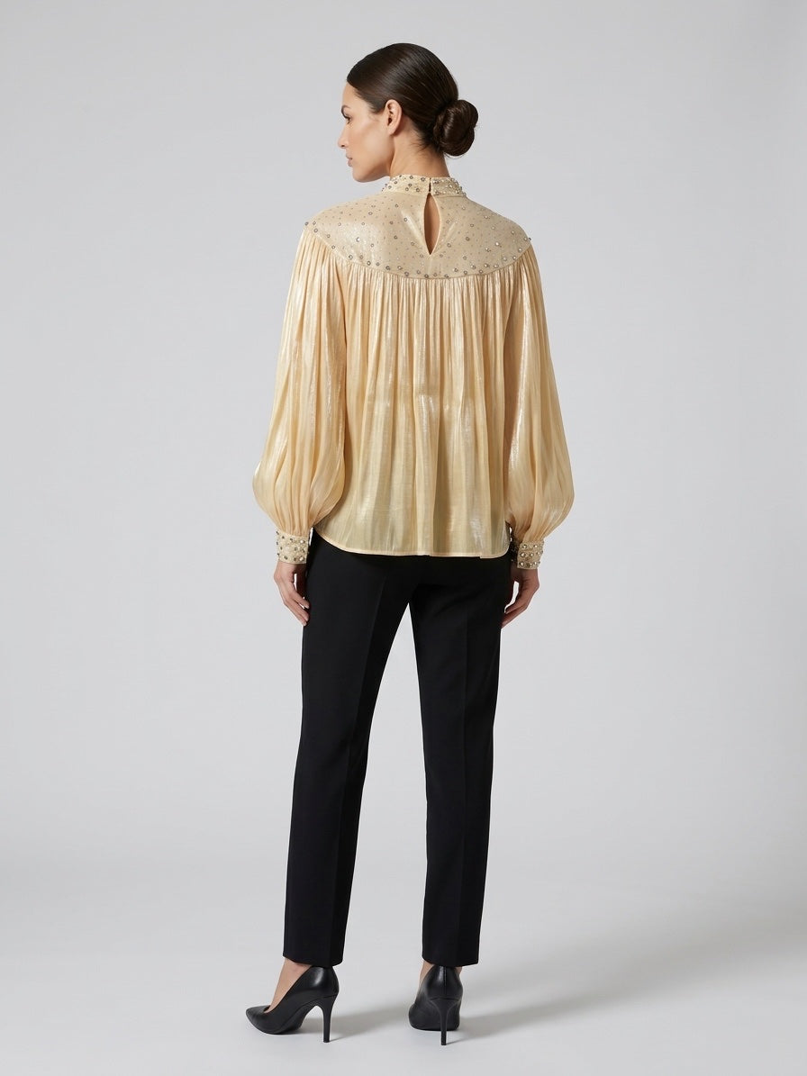 Pleated Embellished Blouse - Butter (2)