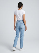 High Waist Button Fly Straight Leg Jeans - Denim (2)