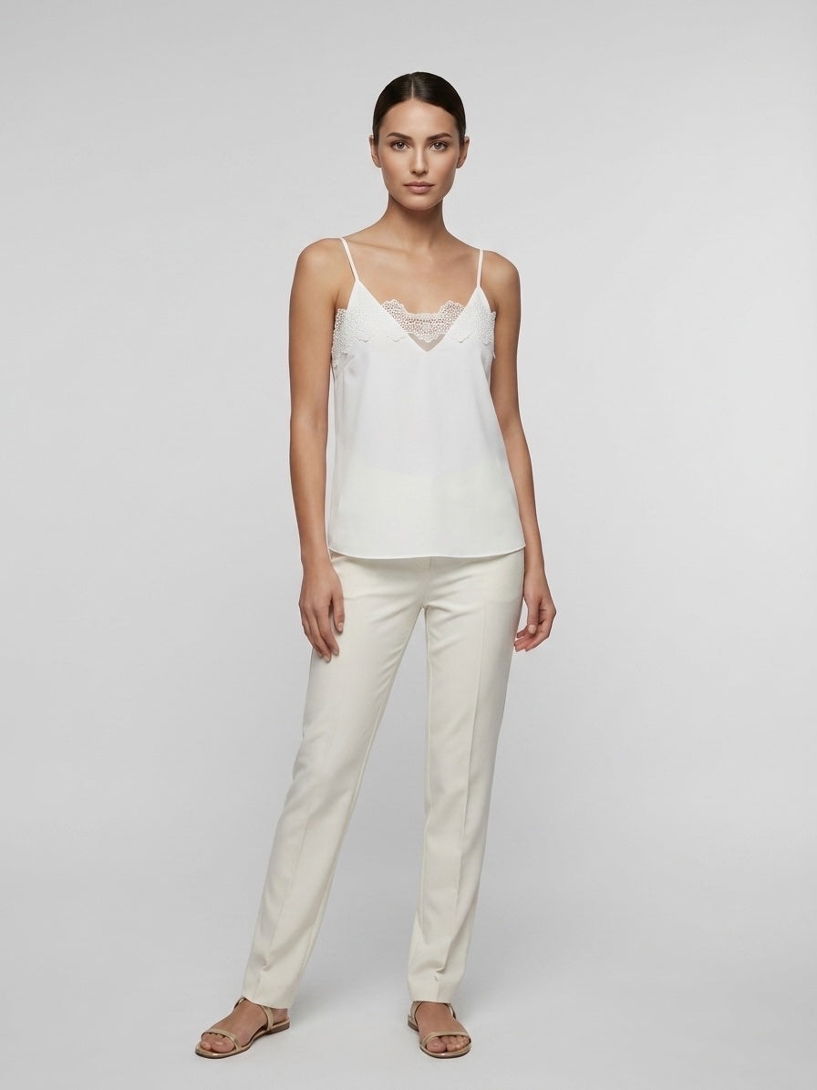 Lace Trim Cami Top - White