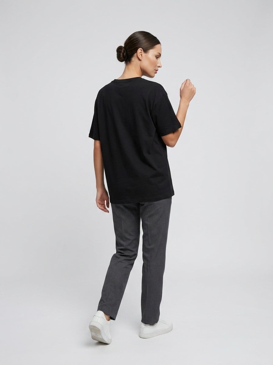 Embellished Graphic T-Shirt with Bow Details - Black (2)