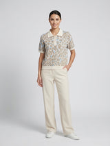 Playful Animal Print Polo Knit - Baby Blue