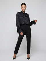Textured Pussy-bow Blouse - Black