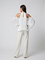 Cold Shoulder Gathered Blouse - White (2)