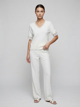 Lace Trim Knit Top - White