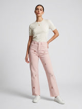 Embroidered Straight Leg Jeans - Pink