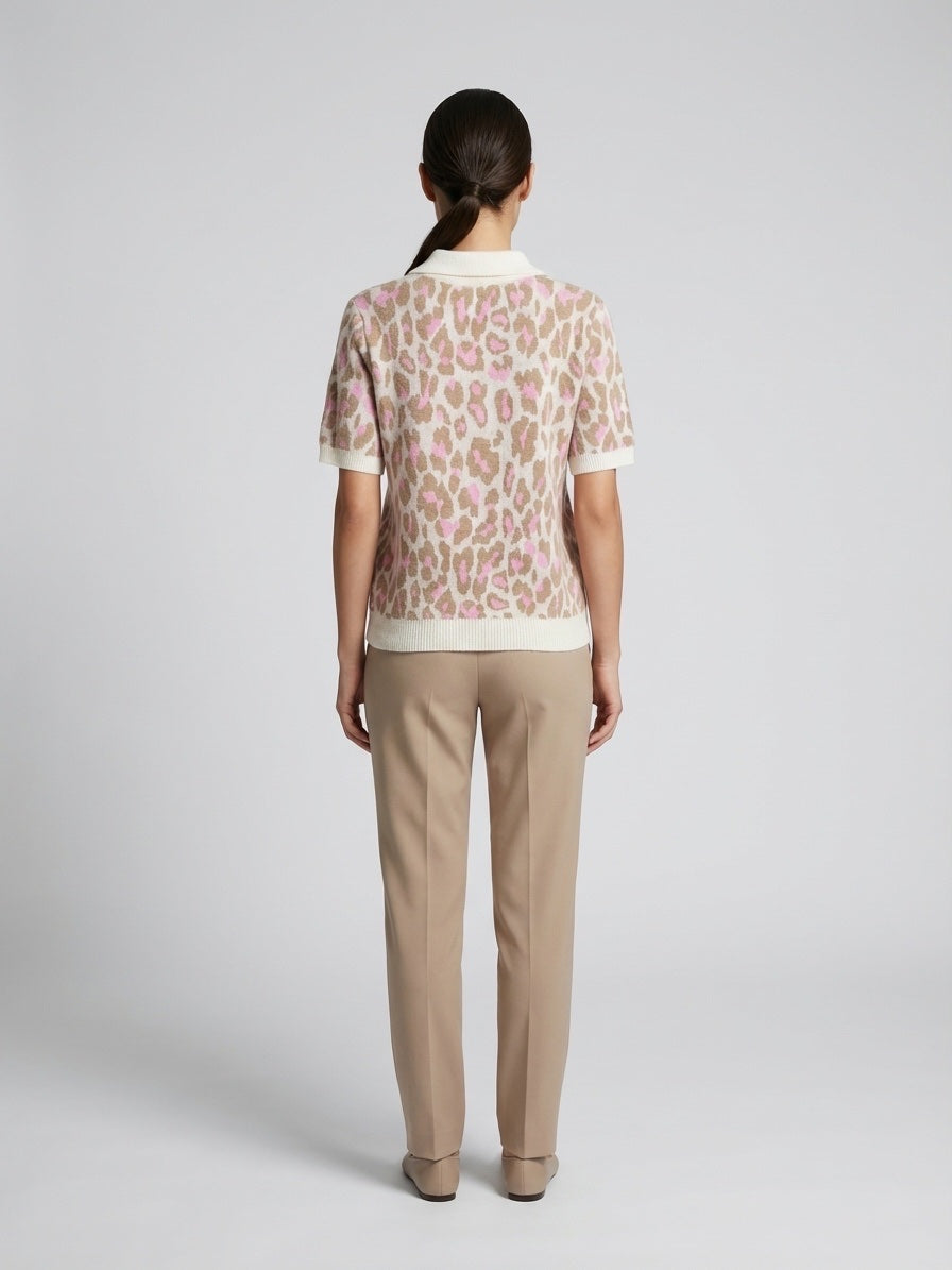 Playful Animal Print Polo Knit - Baby Pink (2)