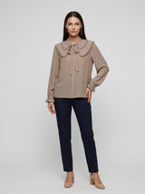 Ruffled Collar Tie-Neck Blouse - Tan