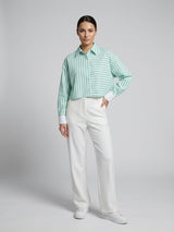 Striped Cropped Shirt - Aquamarine