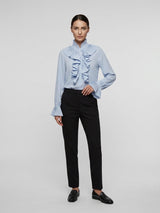 Pleated Ruffle Front Blouse - Baby Blue
