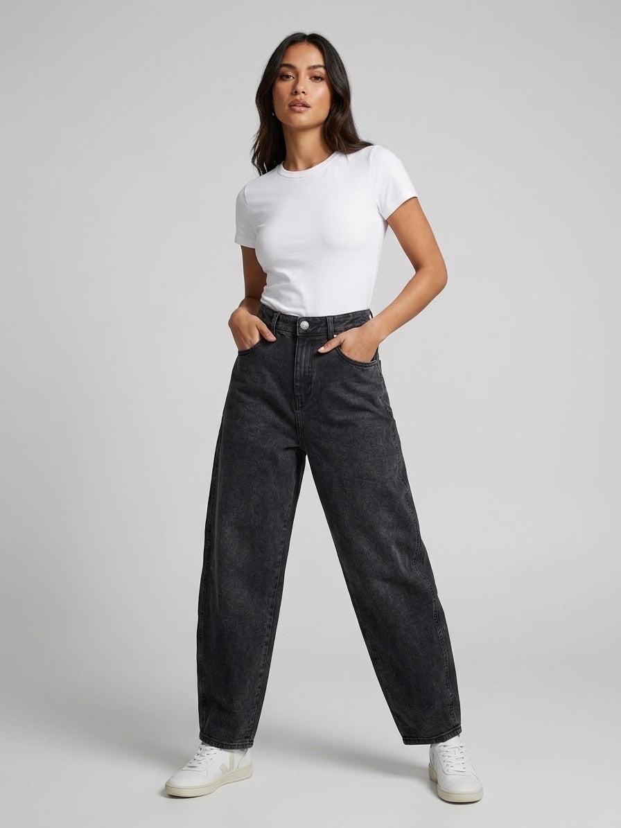 Relaxed Wide Leg Jeans - Dark Gray