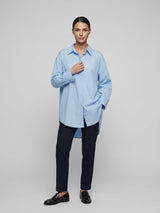 Oversized Cotton Poplin Shirt - Deep Sky Blue