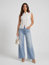 Lace Mandarin Collar Top - White