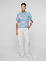 Striped Knit Polo Shirt with Heart Detail - Baby Blue