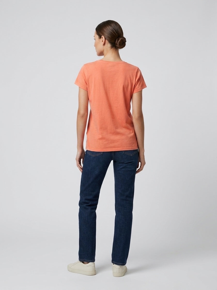 Graphic V-Neck Cotton Tee - Coral (2)