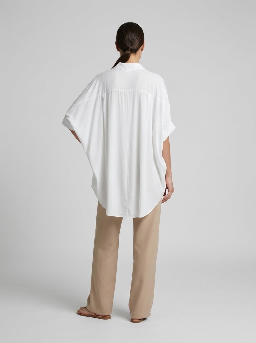 Oversized Linen Tunic Shirt - White (2)