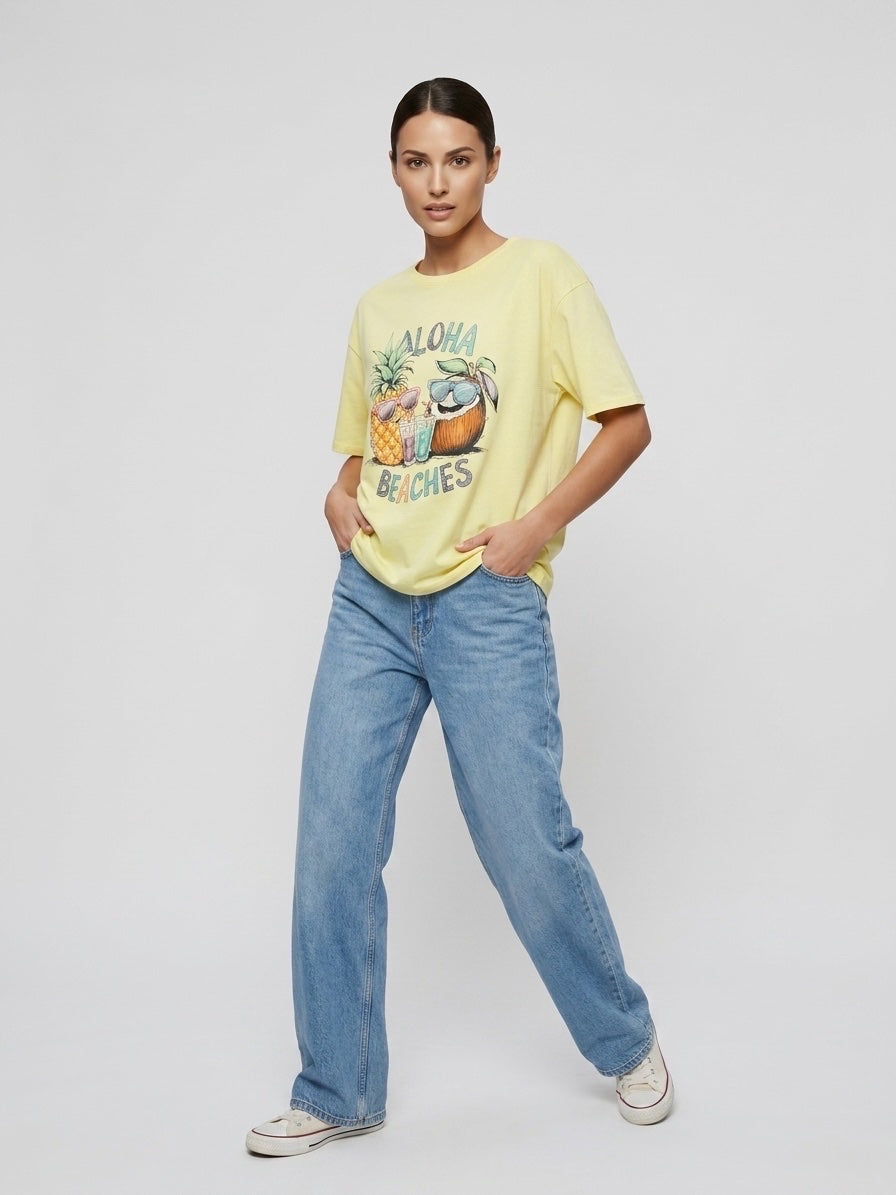 Aloha Beaches Graphic T-Shirt - Pastel Yellow
